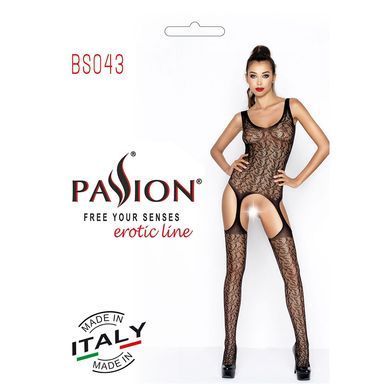 Бодистокинг Passion BS043 black, комбинезон, имитация чулок