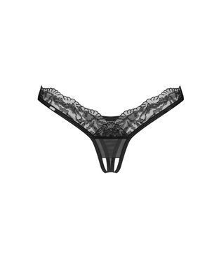Трусики-стрінги з мереживом Obsessive Arrowel Black crotchless thong L/XL