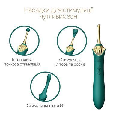 Вагинально-клиторальный вибратор Zalo &mdash; Bess Turquoise Green, многофункциональный с насадками