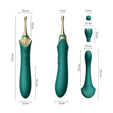 Вагинально-клиторальный вибратор Zalo &mdash; Bess Turquoise Green, многофункциональный с насадками