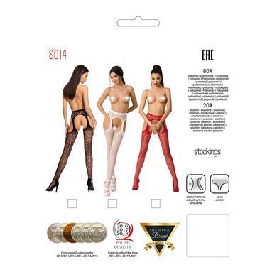 Кружевные колготки-бодистокинги Passion S014 One Size, Red, имитация чулок и пояса с гартерами