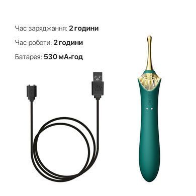 Вагинально-клиторальный вибратор Zalo &mdash; Bess Turquoise Green, многофункциональный с насадками