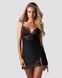 Пеньюар Obsessive Lobellis chemise & thong, XS/S, черный, кружевная отделка, стринги в комплекте