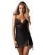 Пеньюар Obsessive Lobellis chemise & thong, XS/S, черный, кружевная отделка, стринги в комплекте