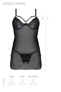 Пеньюар Passion DROSERA CHEMISE black, XXL/XXXL, кружевной лиф со стрепами, трусики в комплекте