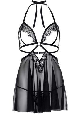 Сорочка беби-долл с открытыми чашками Leg Avenue Lace and mesh babydoll & panty Black M, стринги