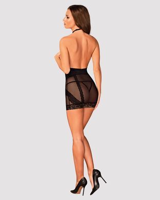 Полупрозрачная сорочка с открытой грудью Obsessive Lacrisia chemise XS/S, черная, с чокером