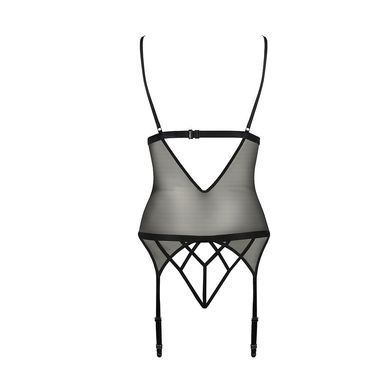 Корсет з відкритими грудьми Passion DIABOLINA CORSET XXL/XXXL, black, пажі, трусики, напівпрозорий