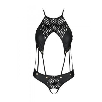 Боди из эко-кожи Passion Tamaris Body black S/M: с ремешками и перфорацией
