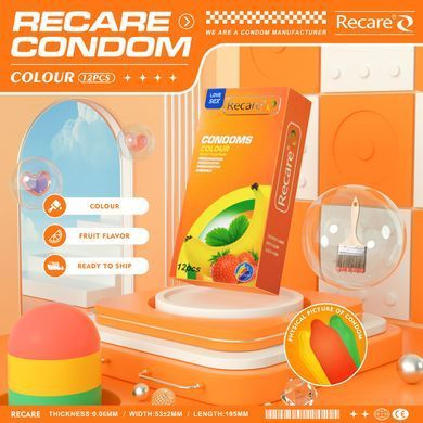 Презервативы Recare Color Fruit Flavour Condoms 12 шт, ароматы: мята, банан, клубника