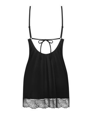 Пеньюар Obsessive Lobellis chemise & thong, XL/2XL, черный, кружевная отделка, стринги в комплекте