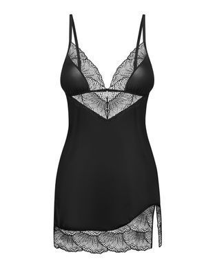 Пеньюар Obsessive Lobellis chemise & thong, XL/2XL, черный, кружевная отделка, стринги в комплекте