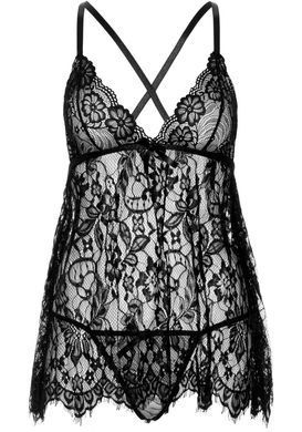 Сорочка беби-долл Leg Avenue Floral lace babydoll & string Black L, стринги