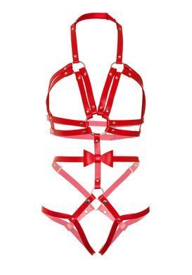 Портупея-тедди из ремней Leg Avenue Studded O-ring harness teddy M Red, экокожа