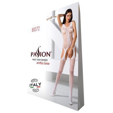 Бодистокинг с имитацией чулок и ажурной вставкой Passion BS072 white