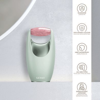 Ролер-масажер для обличчя з рожевим кварцом GESKE SmartAppGuided Rose Quartz Roller 5in1 green