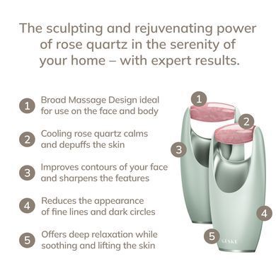 Ролер-масажер для обличчя з рожевим кварцом GESKE SmartAppGuided Rose Quartz Roller 5in1 green