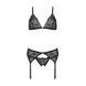 Комплект з відкритим доступом Passion DELIENA SET S/M black, ліф, стрінги, пояс для панчіх