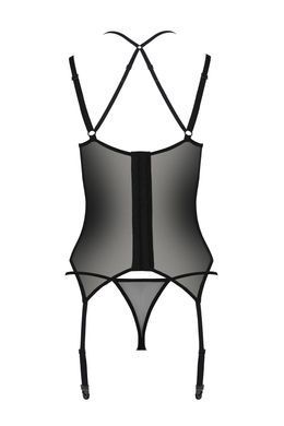 Корсет Passion DROSERA CORSET black, S/M, с креплениями для чулок, трусики в комплекте