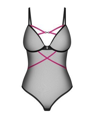 Боди Obsessive Novenes teddy, XS/S, прозрачное, чашки на косточках, декор в виде лент