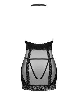 Полупрозрачная сорочка с открытой грудью Obsessive Lacrisia chemise XL/2XL, черная, с чокером