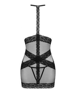 Полупрозрачная сорочка с открытой грудью Obsessive Lacrisia chemise XL/2XL, черная, с чокером