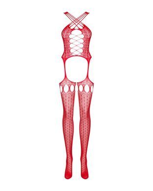 Бодистокинг Obsessive Bodystocking G313 S/M/L red, шнуровка, геометрический декор