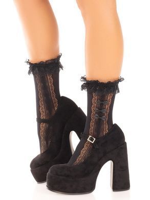 Носочки ажурные Leg Avenue Mini Bow Lace Anklet, черные, с рюшами, декор &mdash; бантики