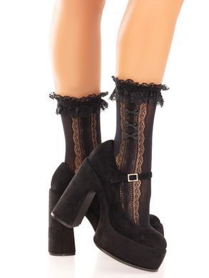 Носочки ажурные Leg Avenue Mini Bow Lace Anklet, черные, с рюшами, декор &mdash; бантики