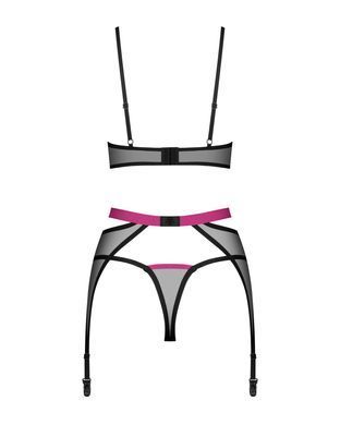 Комплект Obsessive Novenes 3-pcs set, XS/S, прозрачный лиф на косточках, стринги, пояс