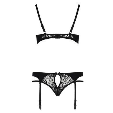 Комплект білизни Passion PAULINE SET S/M, black, стрепи, ліф, стрінги і пояс для панчох