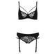 Комплект білизни Passion PAULINE SET S/M, black, стрепи, ліф, стрінги і пояс для панчох