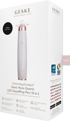 Ручка-масажер для обличчя з рожевим кварцом GESKE SmartAppGuided Sonic Rose Quartz LED Depuffing Pen 8in1 starlight