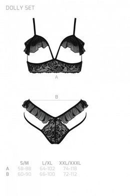 Эротический комплект Passion DOLLY SET, S/M, black, с открытыми чашками