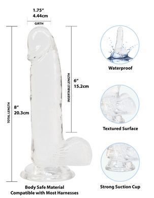 Прозорий фалоімітатор на присосці ADDICTION &mdash; Clear Dildo with Balls 8&Prime;, віброкуля в подарунок