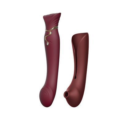 Смартвібратор 3в1 Zalo &mdash; Queen Wine Red, пульсівна перлина та вакуум, кристал Swarovski