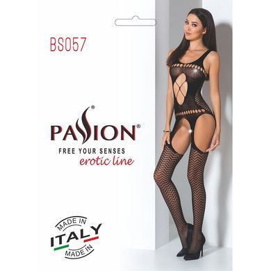 Бодистокинг Passion BS057 black, комбинезон, имитация чулок и пояса