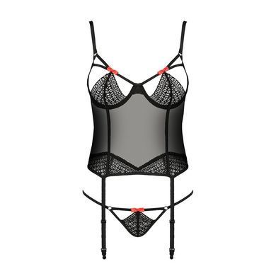 (SALE) Корсет с пажами PERDITA CORSET black L/XL - Passion Exclusive, стрэпы,трусики, укороченный