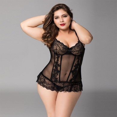 Мереживний корсет JSY &laquo;Сексуальна Белла&raquo; Plus Size Black, дрібна сітка, гіпюр, чашки з кісточками