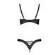 Комплект из экокожи Passion CELINE BIKINI S/M, black, открытый бра с лентами, стринги со шнуровкой