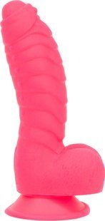 Ребристий фалоімітатор на присосці ADDICTION &mdash; Tom 7&Prime; Dildo With Balls &mdash; Pink, віброкуля в подарунок