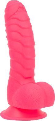 Ребристий фалоімітатор на присосці ADDICTION &mdash; Tom 7&Prime; Dildo With Balls &mdash; Pink, віброкуля в подарунок