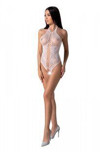 Бодистокинг с имитацией корсетной шнуровки Passion BS094 One Size, white, цветочный узор, с доступом
