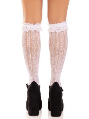 Гольфы ажурные Leg Avenue Sweetheart Ruffle Cuff Knee Highs, белые, рисунок-сердечки