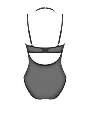 Прозрачное боди Obsessive Selinne teddy M/L Black, мелкая сетка, двойные бретели