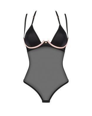 Прозрачное боди Obsessive Selinne teddy M/L Black, мелкая сетка, двойные бретели