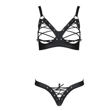 Комплект Passion CELINE BIKINI 2XL/3XL black открытый бра с лентами стринги со шнуровкой, экокожа