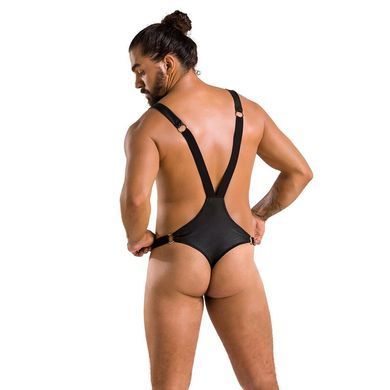 Мужское боди с люверсами Passion 028 HARRY S/M Black, экокожа, на лямках