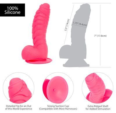 Ребристий фалоімітатор на присосці ADDICTION &mdash; Tom 7&Prime; Dildo With Balls &mdash; Pink, віброкуля в подарунок
