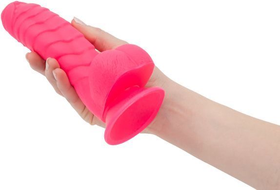 Ребристий фалоімітатор на присосці ADDICTION &mdash; Tom 7&Prime; Dildo With Balls &mdash; Pink, віброкуля в подарунок